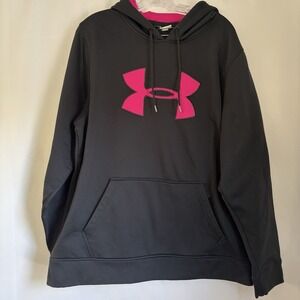 Under Armor Men's Pullover Hoodie Black With Pink Logo Large